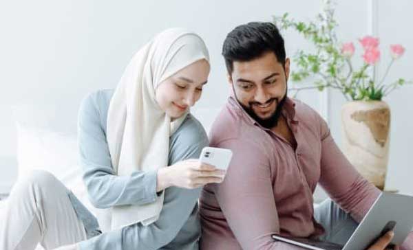 A couple discovering compatible matrimonial profiles