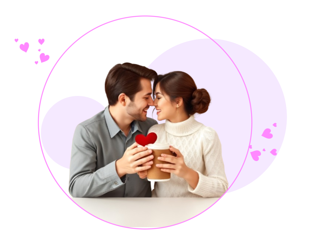 Happy couple sharing a warm moment over coffee